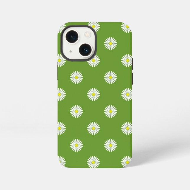 Daisies Illustrative Pattern on Green iPhone Case (Back)