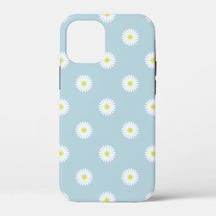 Daisies Illustrative Pattern on Pale Blue iPhone 12 Mini Case