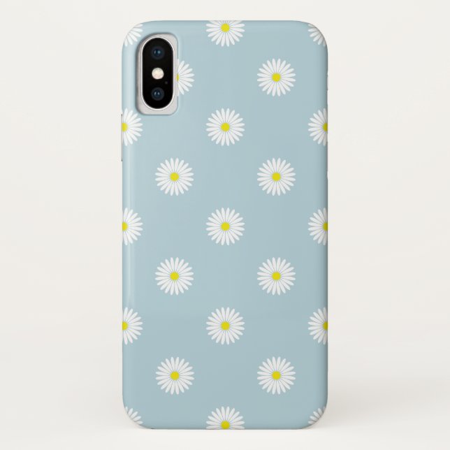 Daisies Illustrative Pattern on Pale Blue Case-Mate iPhone Case (Back)