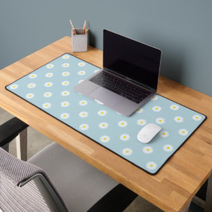 Daisies Illustrative Pattern on Pale Blue Desk Mat