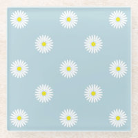 Daisies Illustrative Pattern on Pale Blue Glass Co