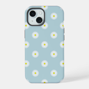 Daisies Illustrative Pattern on Pale Blue iPhone 15 Case