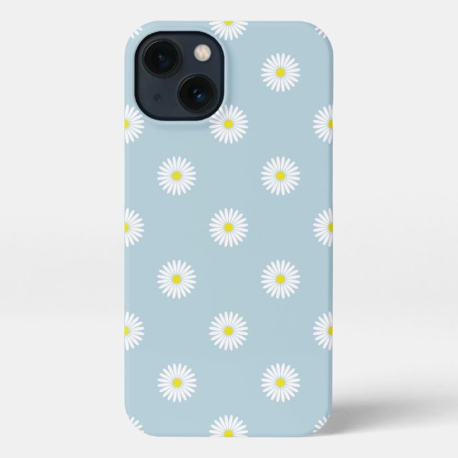Daisies Illustrative Pattern on Pale Blue iPhone Case (Back)