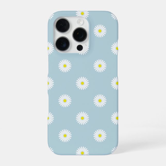 Daisies Illustrative Pattern on Pale Blue iPhone Case (Back)