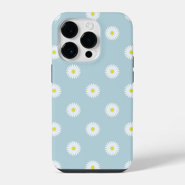Daisies Illustrative Pattern on Pale Blue iPhone Case (Back)