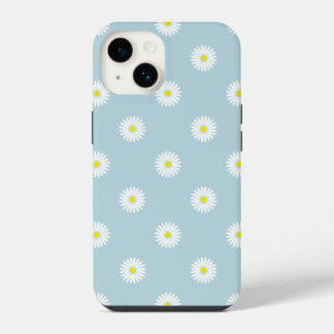 Daisies Illustrative Pattern on Pale Blue iPhone 14 Case