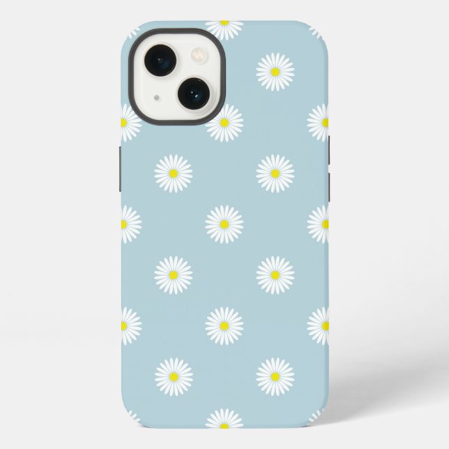 Daisies Illustrative Pattern on Pale Blue iPhone Case (Back)