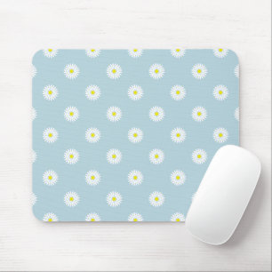 Daisies Illustrative Pattern on Pale Blue Mouse Pad