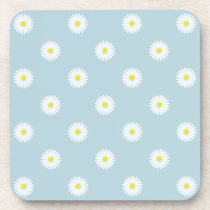 Daisies Illustrative Rpt Pattern on Pale Blue Coaster