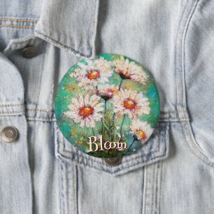 Daisies Impressionistic Floral Teal Personalised 10 Cm Round Badge