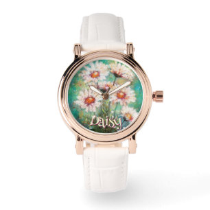 Daisies Impressionistic Floral Teal Personalised Watch