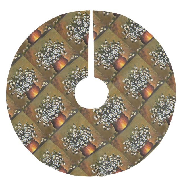 Daisies In A Copper Coloured Vase Brushed Polyester Tree Skirt (Front)