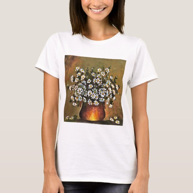Daisies In A Copper Coloured Vase T-Shirt (Front)