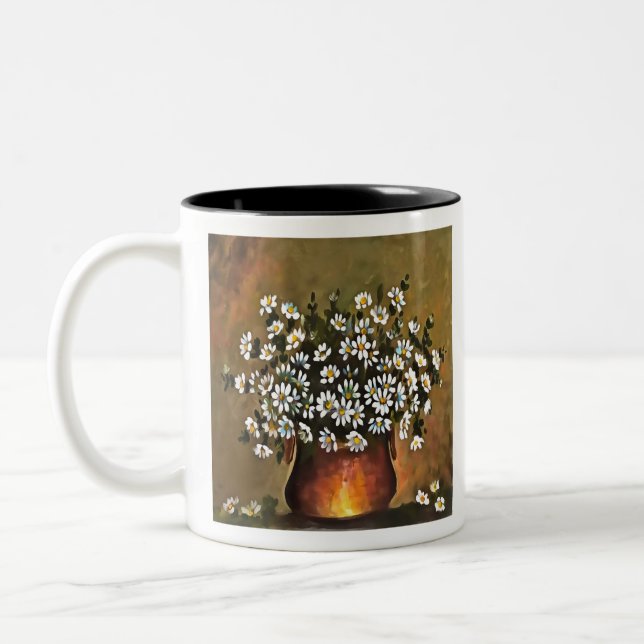 Daisies In A Copper Coloured Vase Two-Tone Coffee Mug (Left)