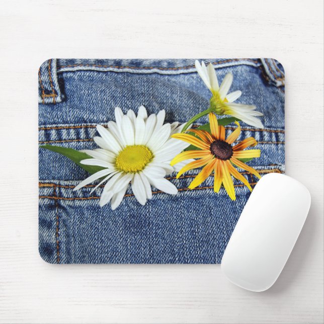 Daisies in Blue Jean Pocket  Mouse Pad (With Mouse)