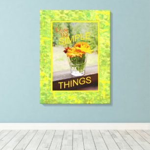 Daisies In Glass Photograph Yellow Border Canvas Print