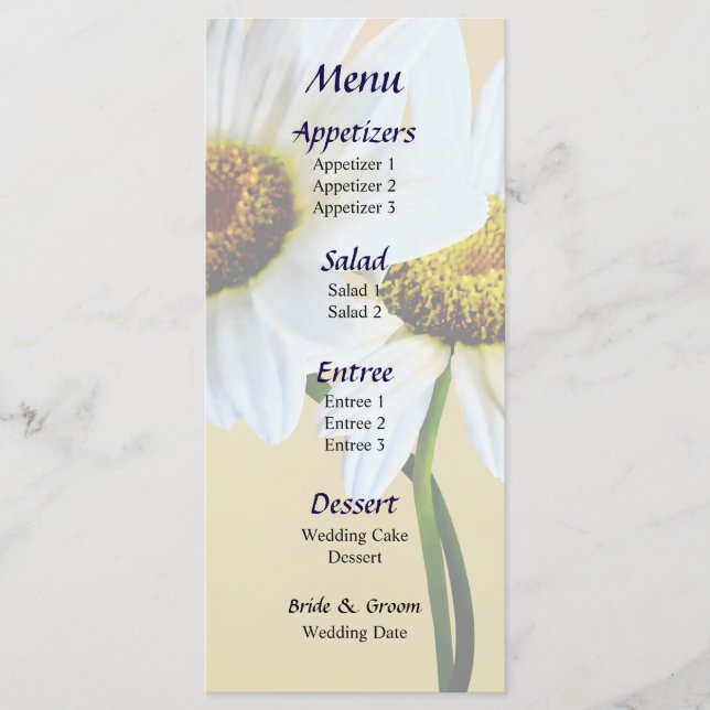 Daisies In Love Heart Wedding Menu (Front)