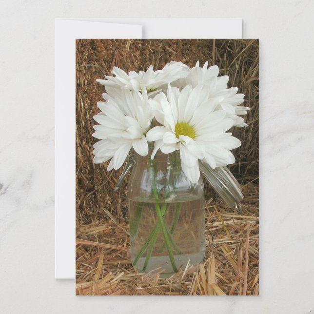 Daisies In Mason Jar  Hay - Country / Barn Wedding Invitation (Front)