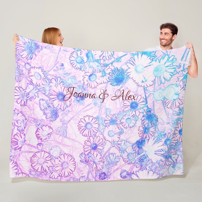 Daisies in pink and blue fleece blanket (In Situ)