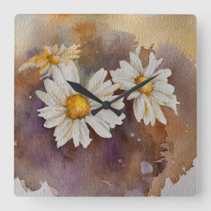 Daisies in the haze Watercolour  Square Wall Clock