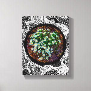 Daisies in the Meadow Circular Phrame Art Canvas Print