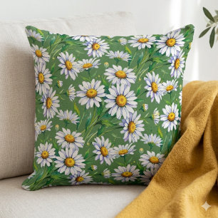 Daisies in the meadow. Watercolours. Cushion