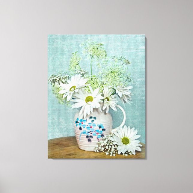 Daisies In Vintage Pitcher  Canvas Print (Front)