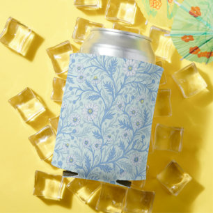 Daisies in white and blue on sea glass can cooler