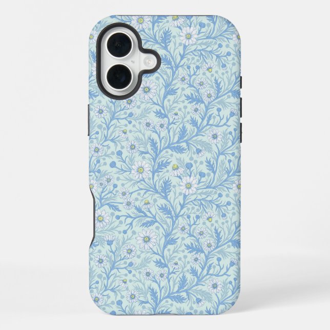 Daisies in white and blue on sea glass iPhone case (Back)