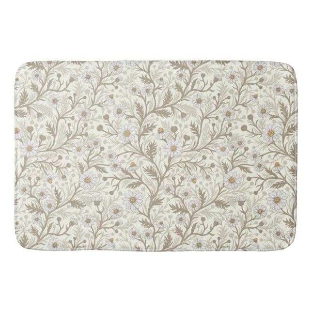 Daisies in white and brown on off white bath mat (Front)