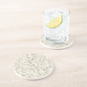 Daisies in white and brown on off white coaster