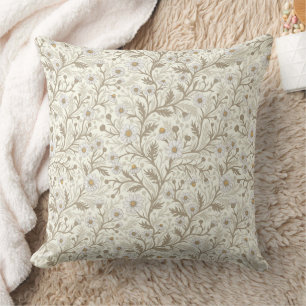 Daisies in white and brown on off white cushion