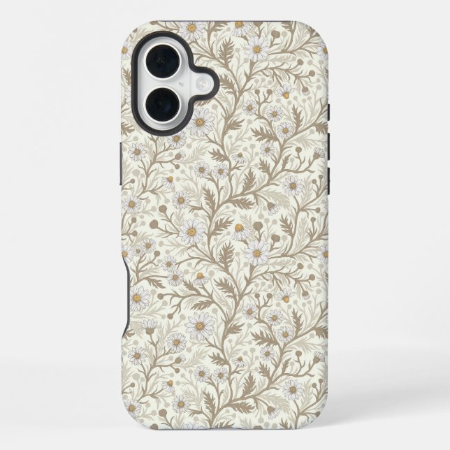 Daisies in white and brown on off white iPhone case (Back)