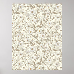 Daisies in white and brown on off white poster