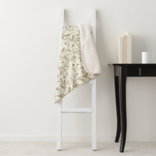 Daisies in white and brown on off white sherpa blanket
