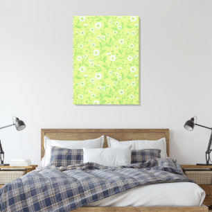 Daisies in white and green on honey dew green canvas print