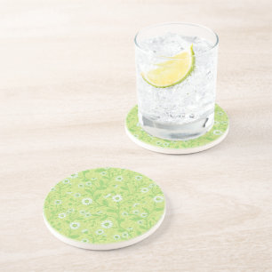 Daisies in white and green on honey dew green coaster