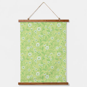 Daisies in white and green on honey dew green hanging tapestry