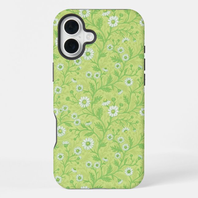 Daisies in white and green on honey dew green iPhone case (Back)
