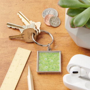 Daisies in white and green on honey dew green key ring
