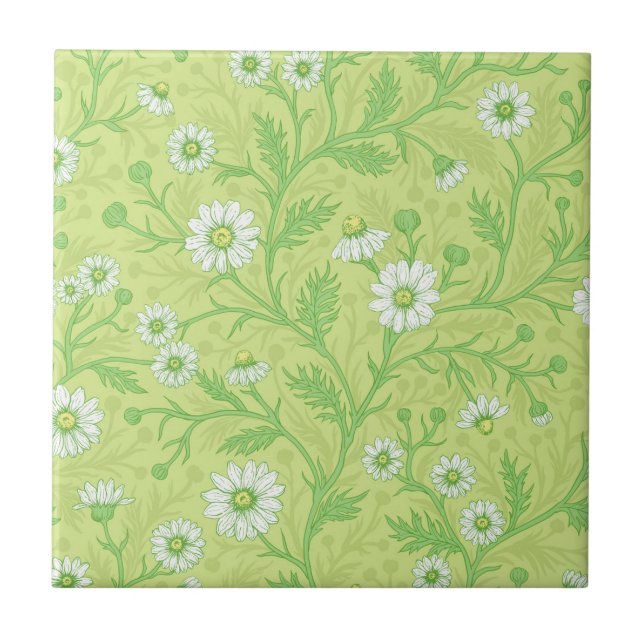 Daisies in white and green on honey dew green tile (Front)