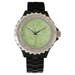 Daisies in white and green on honey dew green watch