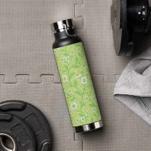 Daisies in white and green on honey dew green water bottle