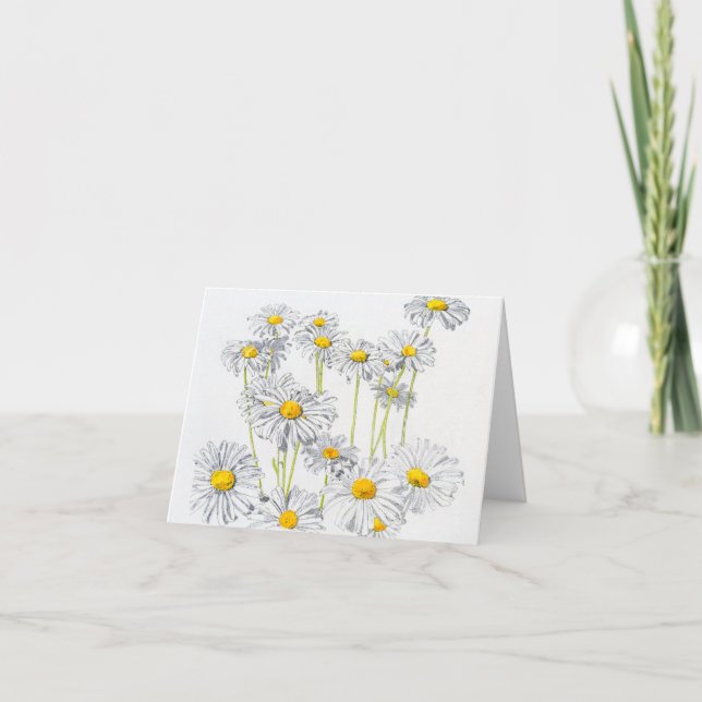 Daisies, Ink and Watercolor, Blank Note card (Front)