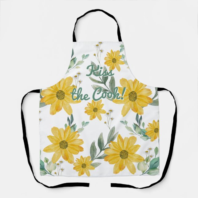 Daisies "Kiss the Cook", CUSTOMIZABLE TEXT! Apron (Front)