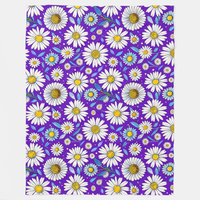 🌼 Daisies & Leaves Glow ❄️ Cosy Nature Fleece Blanket (Front)
