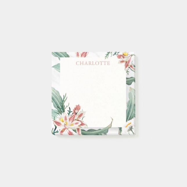 Daisies Lilies Modern Watercolor Personalised Name Post-it Notes (Front)