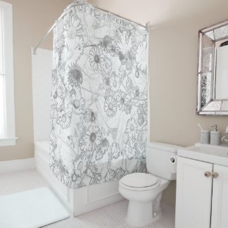 Daisies meadow light grey pattern shower curtain