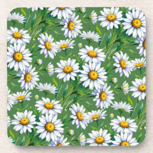 Daisies meadow. Watercolours Hard plastic coaster
