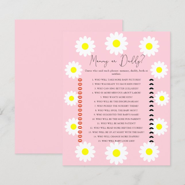 Daisies - mummy or daddy baby shower game (Front/Back)
